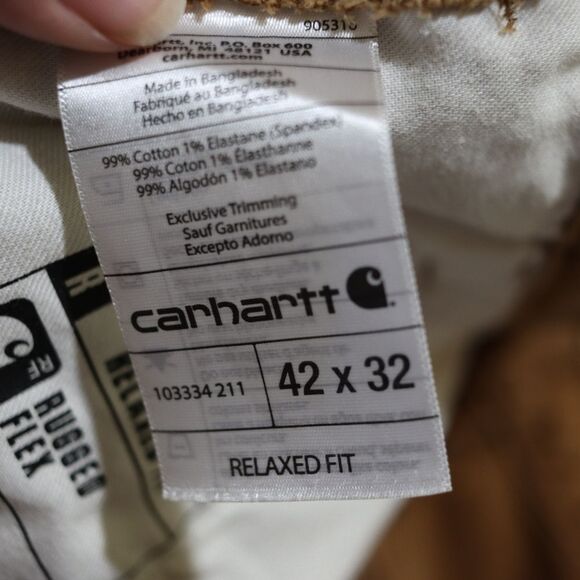 Carhartt Mens Tan Cargo Canvas Work Pants 42 x 32 Relaxed Fit Rugged Flex Jeans - Picture 8 of 15